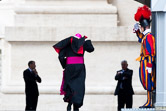 Archibishop James Harvey passing near a swiss guard before Pope Benedict XVI's weekly audience in St. Peter's Square. Vatican City, June 2, 2010.